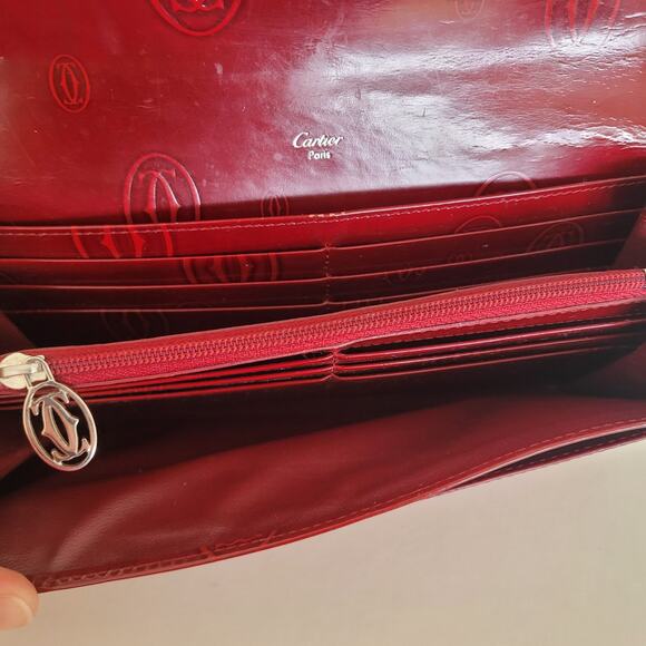 Cartier Happy Birthday Patent Leather Envelope Long Wallet Red Large Logo Clutch - Picture 4 of 11